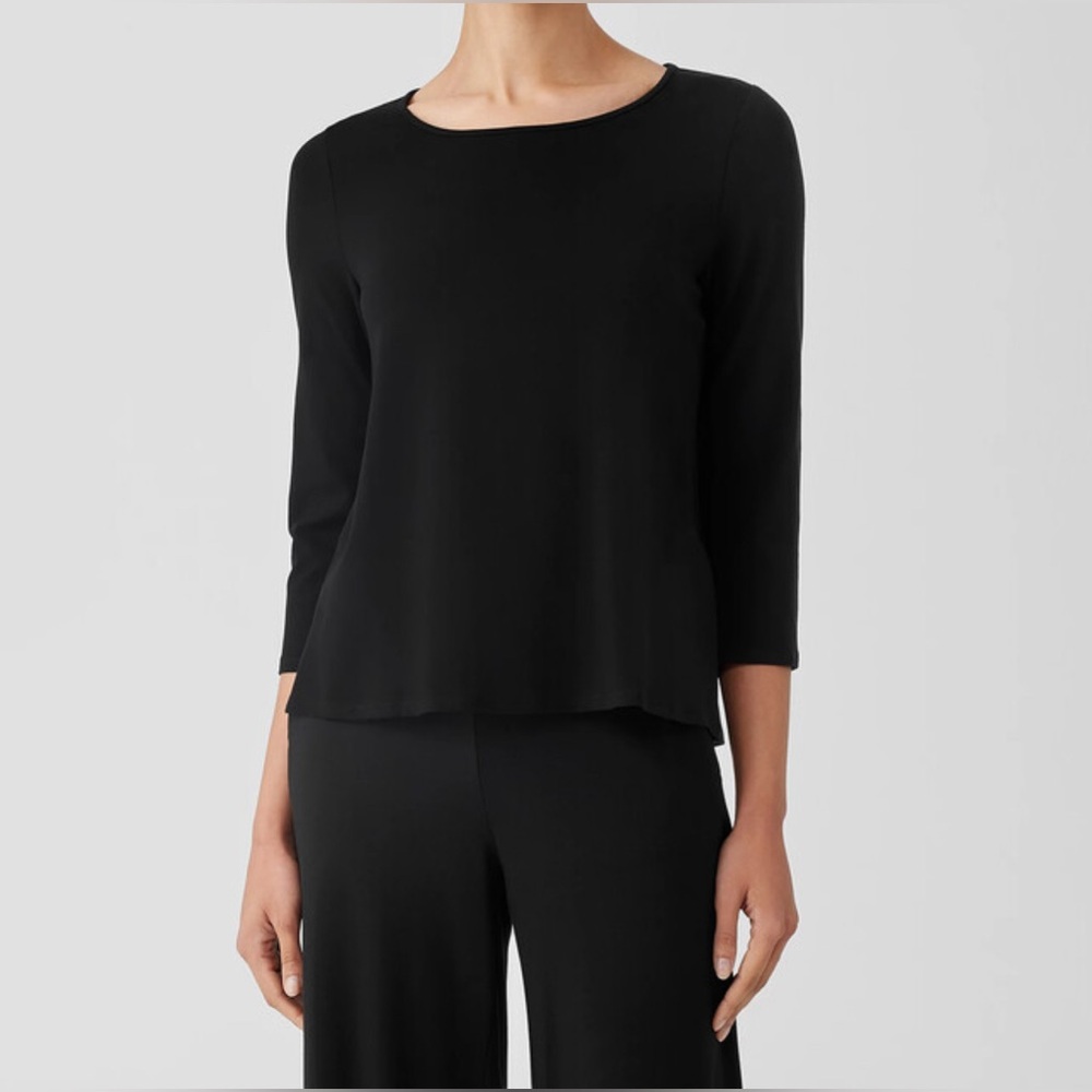 Eileen Fisher Knit Scoop Neck 3/4 sleeve top. Medium. GUC